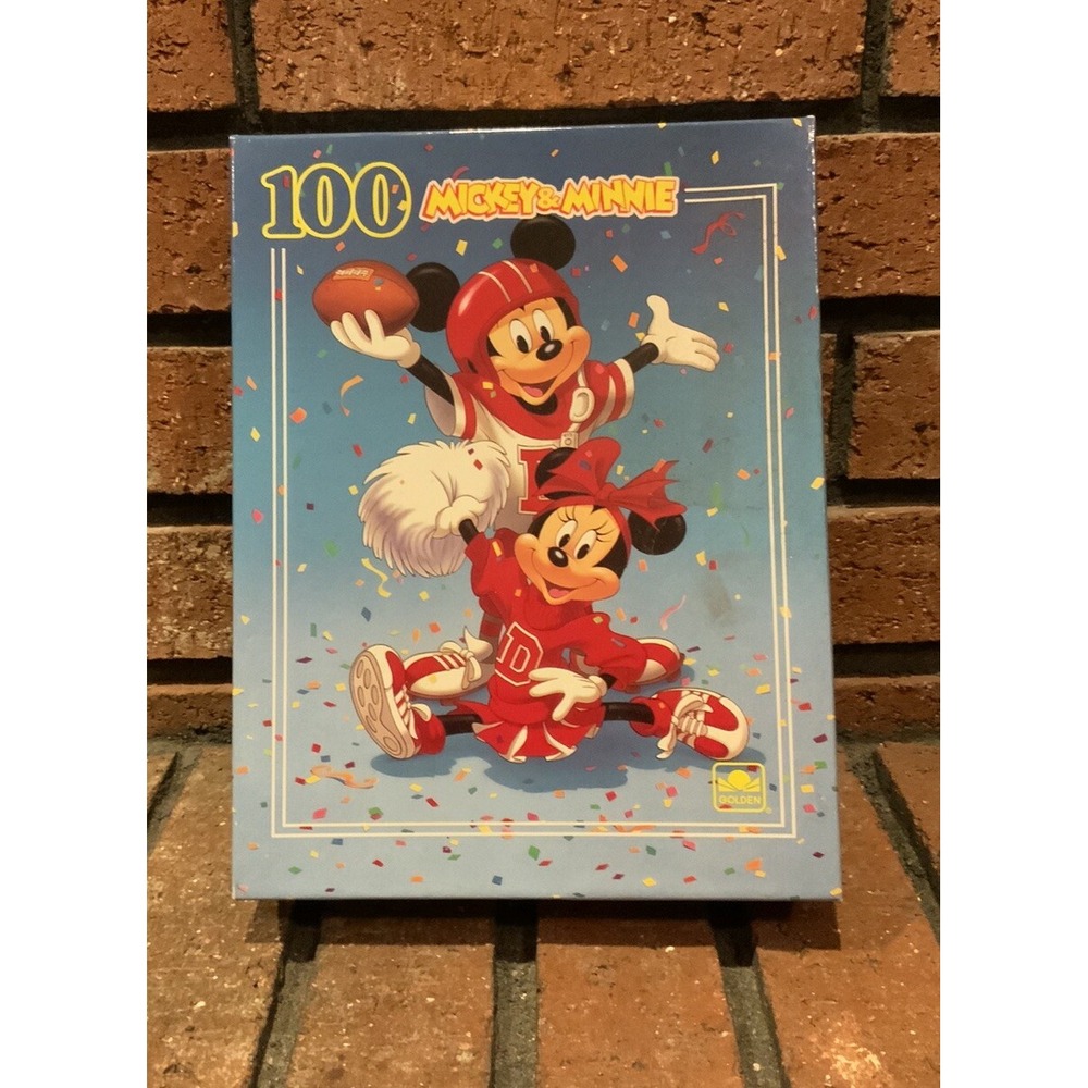 Vintage Mickey & Minnie Football Cheerleading 100 Pc Puzzle Golden 11.5"x 15"
